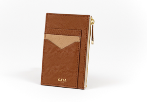 Porte carte Georges - Camel grainé & beige