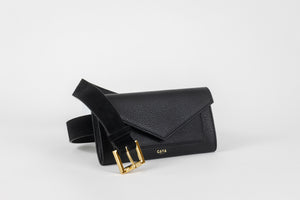 Pochette-ceinture Ginette - Noir grainé & daim